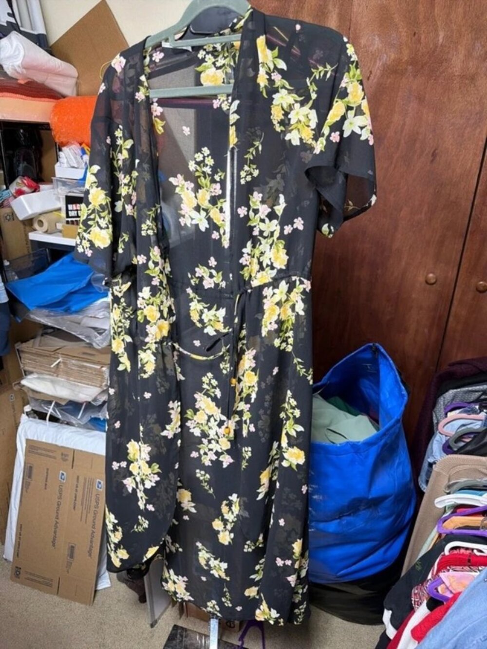 3rd + Mall Black Floral Kimono Beach Swimsuit Cover Up Womens Large US 12-14 - Picture 2 of 5